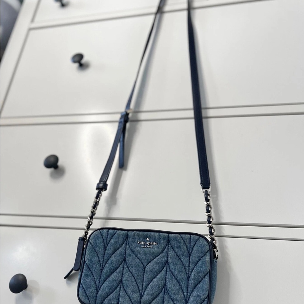 kate spade Denim Blue Quilted Crossbody Bag with Navy Trim - Picture 3 of 13